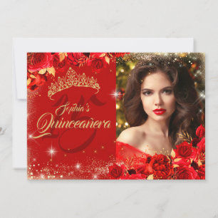 Invitation Rose rouge or Quinceanera photo floral