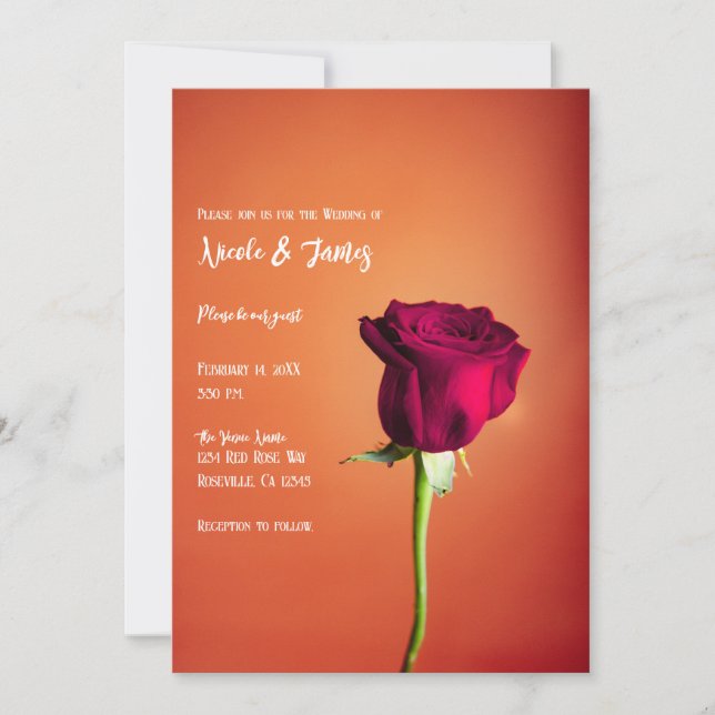 Invitation Rose rouge Orange coucher de soleil Mariage romant (Devant)