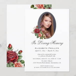 Invitation Rose rouge photo en mémoire d'amour