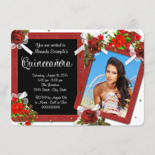 Invitation Rose rouge photo Quinceanera