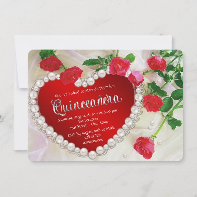 Invitation Rose rouge Quinceañera (Devant)