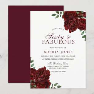 Invitation Rose rouge romantique Soixante et fabuleux 60e ann