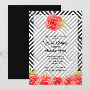 Invitation Rose rouge sur la Fête des mariées des rayures