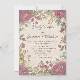 Invitation Rose rouillé Vintage Dusty Automne Mariage floral