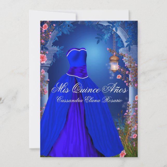 Invitation Rose royal bleu Quinceanera (Devant)