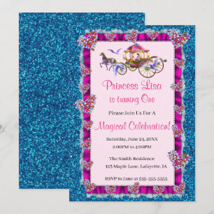 Invitation Rose Ruban bleu Parties scintillant Royal Princess