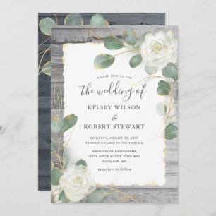 Invitation Rose Rustique Blanc Or Floral Mariage
