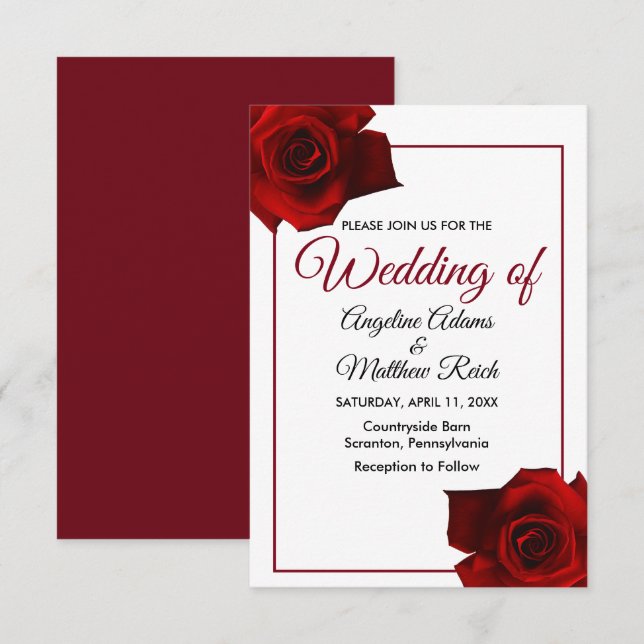 Invitation Rose rustique  classique Mariage floral (Devant / Derrière)