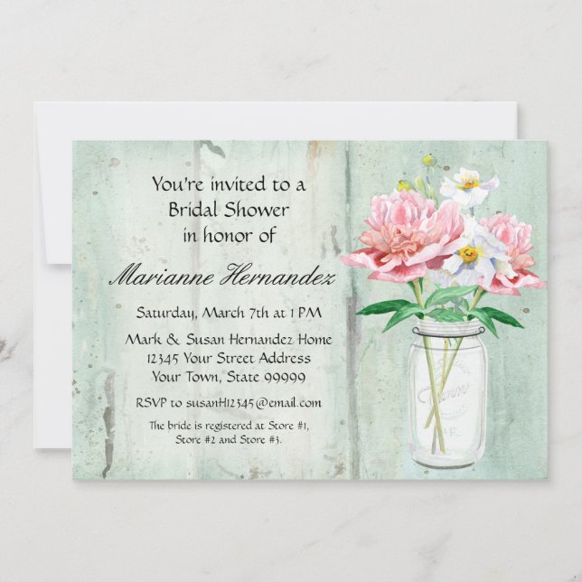 Invitation Rose rustique de bouquet de pavot de pivoine de (Devant)