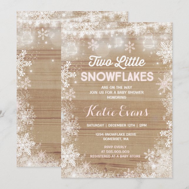 Invitation Rose rustique d'hiver d'invitation jumelle de baby (Devant / Derrière)