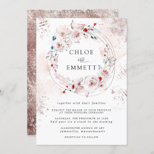 Invitation Rose Rustique Floral et Mariage or