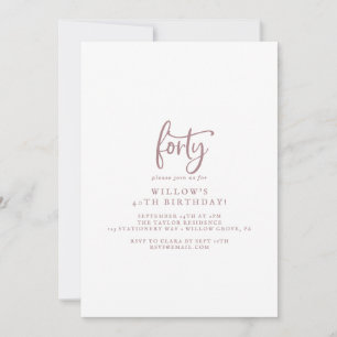 Invitation Rose rustique Gold Script 40e fête d'anniversaire