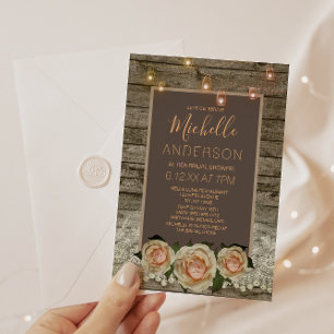 Invitation Rose rustique Lace Mason Jar Lumière FÊTE DES MARI
