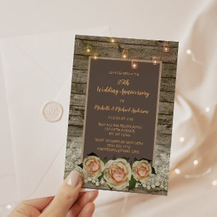 Invitation Rose rustique Lace Mason Jar Lumières 25e annivers