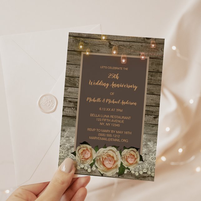 Invitation Rose rustique Lace Mason Jar Lumières 25e annivers (Créateur téléchargé)