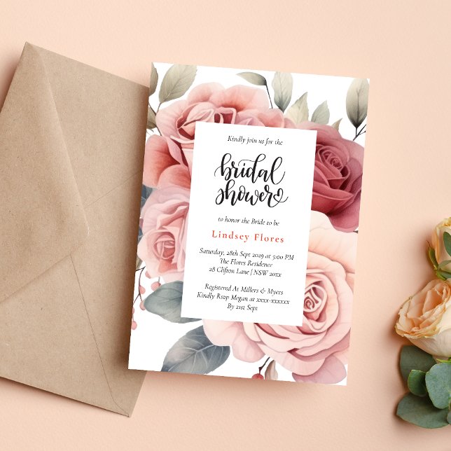 Invitation Rose Rustique Rose Fête des mariées Feuille (Créateur téléchargé)