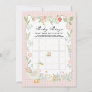 Invitation Rose Silly Goose Floral En vichy Baby Bingo Jeu