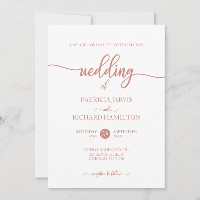 Invitation Rose simple élégant Mariage de calligraphie or (Devant)
