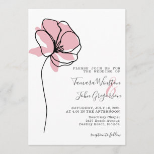 Invitation Rose simple Gold Floral ligne de dessin Art Mariag