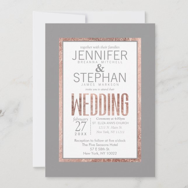 Invitation Rose simple  Gold Frame Ardoise gris Mariage (Devant)