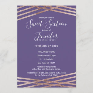 Invitation Rose simple Lined Gold Violet Sweet 16
