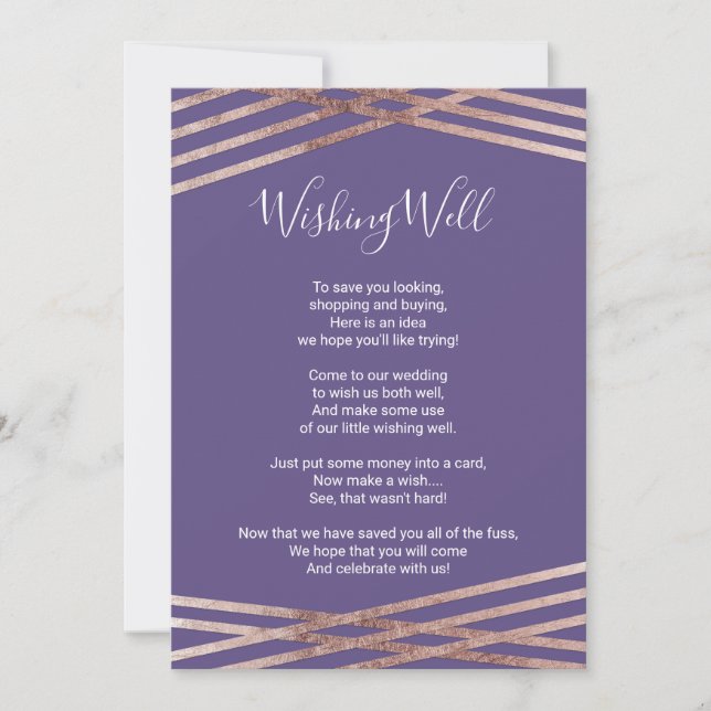 Invitation Rose simple Liner Or Violet Wishing well (Devant)