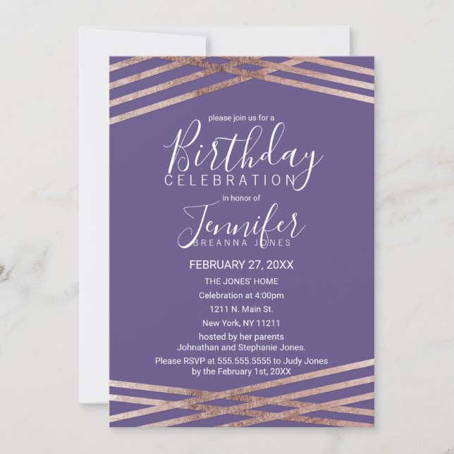 Invitation Rose simple Linet or violet fête d'anniversaire (Devant)