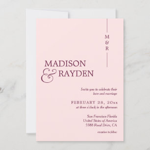 Invitation Rose simple moderne Monogramme rose Mariage photo
