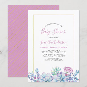 Invitation Rose   Succulentes Tropicales Fête Prénatale d'Été