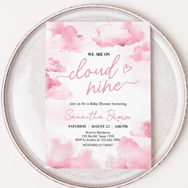 Invitation Rose sur nuage neuf Baby shower (Cloud Nine Baby Shower Party Invitation)