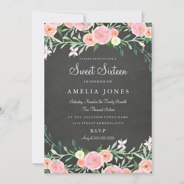 Invitation rose sweet sixteen (Devant)