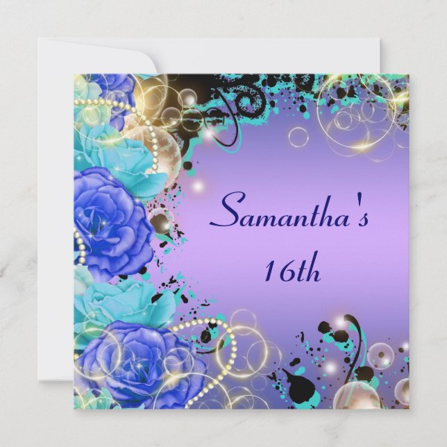 Invitation "Rose sweet sixteen" bleu bijou élégant (Devant)