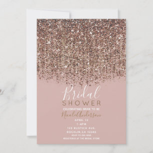 Invitation Rose Taupe Bronze Or Pailleté Glamour Enterrement 