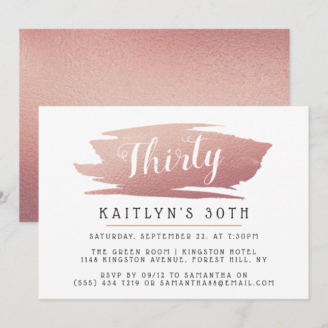 Invitation Rose tendance et chic Gold Foil Dames Anniversaire (Devant / Derrière)