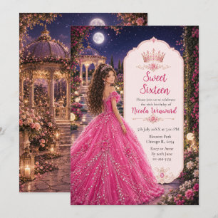 Invitation Rose tendre sous la lune pour une princesse de 16