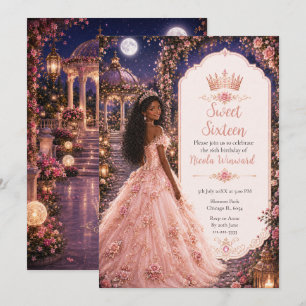 Invitation Rose Tendre sous la Lune pour une Sweet Sixteen