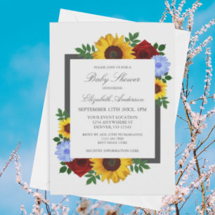 Invitation Rose Tournesol Automne Fleurs Bébé Shower