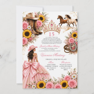 Invitation Rose Tournesol Rose Pâle Vaquera Quinceañera