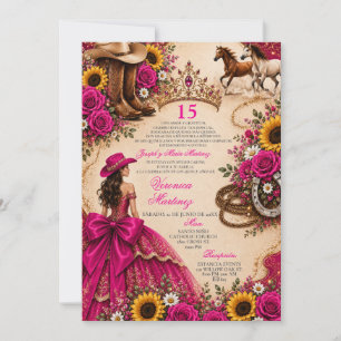 Invitation Rose Tournesol Rose Pink Fuchsia Vaquera Quinceañe