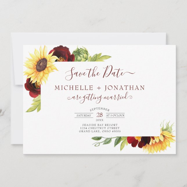 Invitation Rose Tournesol Sauver la date avec photo (Devant)