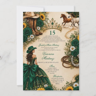 Invitation Rose Tournesol Verte Émeraude Vaquera Quinceañera