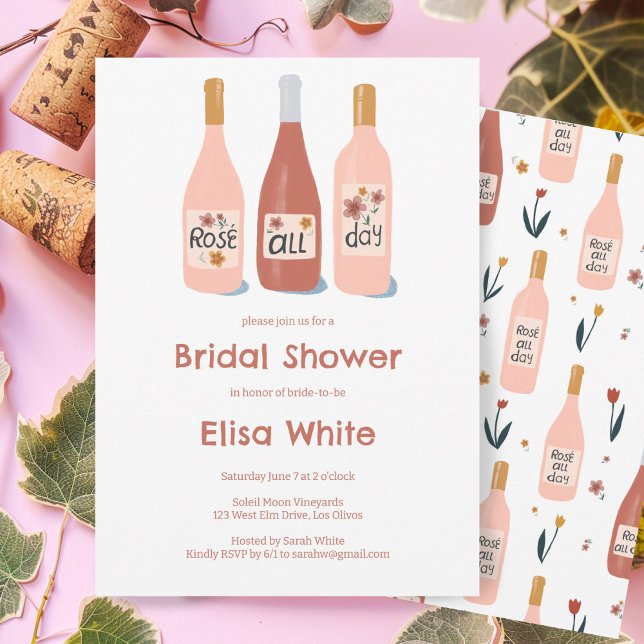 Invitation Rosé Toute la journée Vin Fête des mariées Cute Cu (Rosé All Day Winery Bridal Shower Cute Custom Invitation
Wine Bachelorette Hen Party Birthday)
