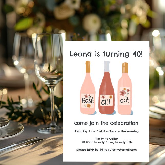 Invitation Rose toute la journée Vin Whimsical Personnalisé A (Rose All Day Whimsical Cute Custom Birthday Party Invitation
)