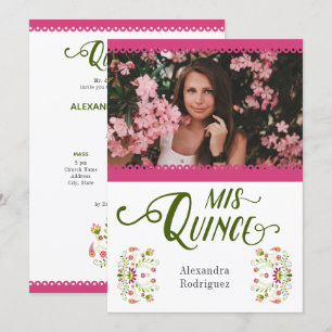 Invitation Rose traditionnel mexicain Floral Photo Quinceaner