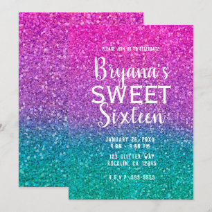 Invitation Rose Turquoise Aqua & Violet Pailleté Scintillant 