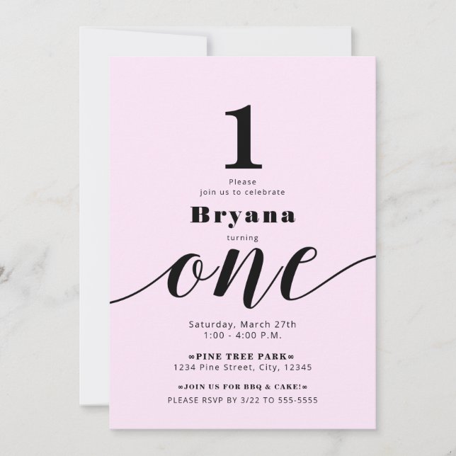 Invitation Rose UN 1ER Anniversaire Photo N'importe quelle co (Devant)