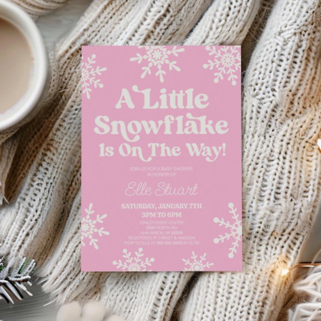 Invitation Rose Un Petit Flocon De Neige Est En Route ! Baby  (Créateur téléchargé)