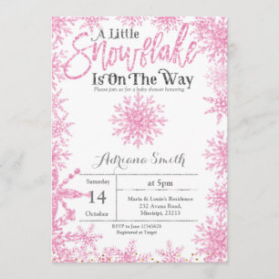Invitation Rose Un petit flocon de neige est en route baby sh