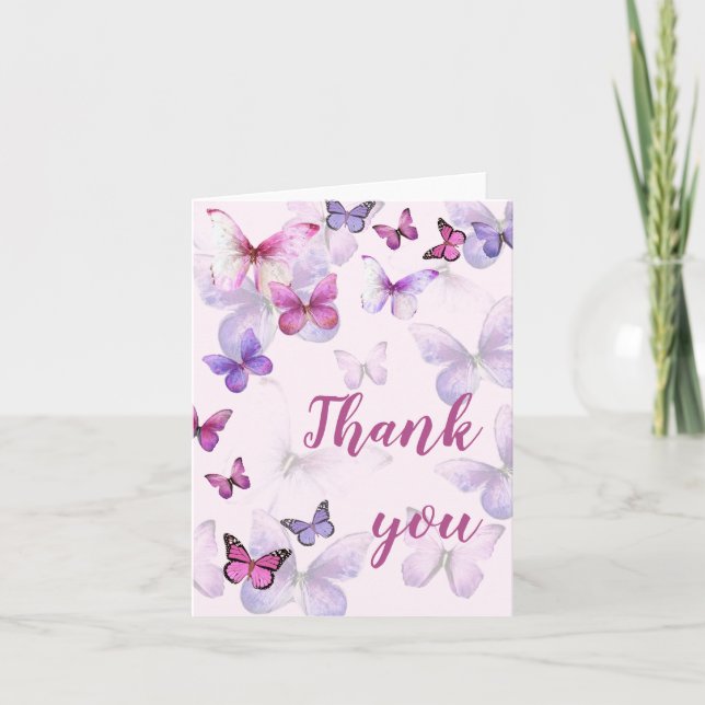 Invitation Rose Un Petit Papillon Blanc À L'Intérieur (Devant)