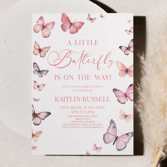 Invitation Rose Un Petit Papillon Sur Le Chemin Baby shower (Créateur téléchargé)